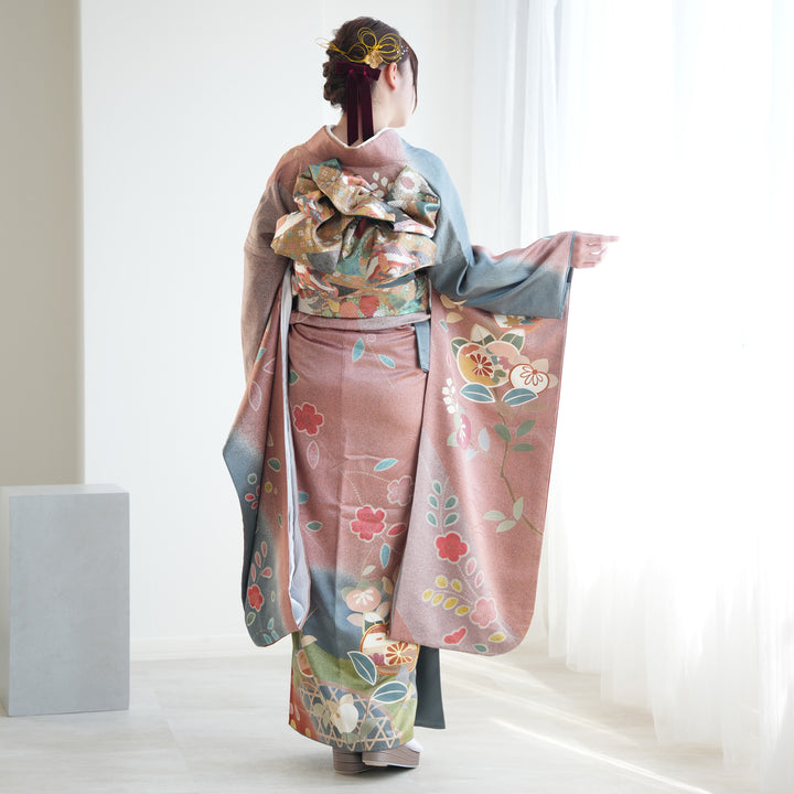 レンタル】振袖 着物セット 正絹着物+正絹袋帯 成人式 晴れ着 記念撮影
