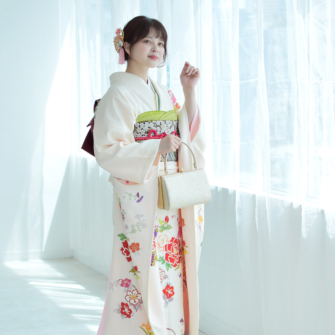 レンタル】振袖 着物セット 正絹着物+正絹袋帯 成人式 晴れ着 記念撮影