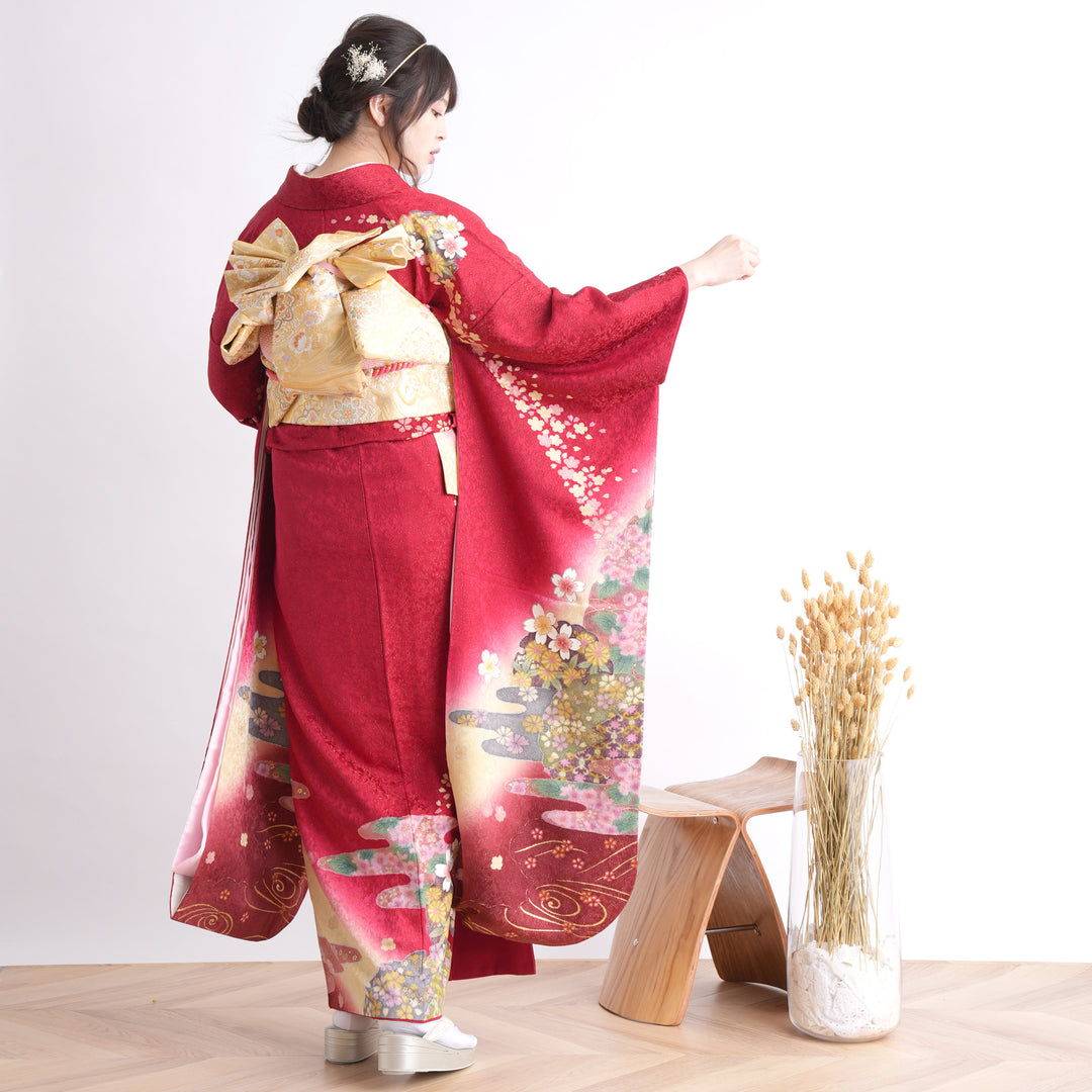 正絹　振袖　着物セット 楽天市場】【レンタル】【振袖 正絹着物+正絹袋帯 21点セット 絵