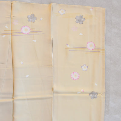 【レンタル】振袖 着物セット アンティーク正絹着物+正絹袋帯 成人式  晴れ着 記念撮影 往復送料無料 絵羽 たまごいろの花結び（1000617200）