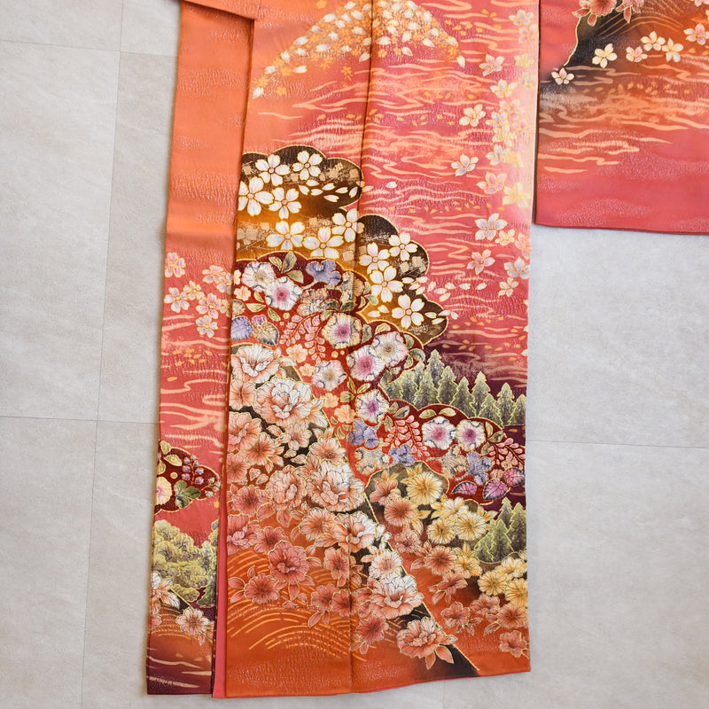 【レンタル】振袖 着物セット アンティーク正絹着物+正絹袋帯 成人式  晴れ着 記念撮影 往復送料無料 絵羽 日の出色の古典柄（1000617400）