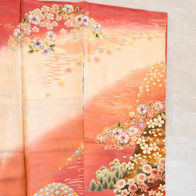 【レンタル】振袖 着物セット アンティーク正絹着物+正絹袋帯 成人式  晴れ着 記念撮影 往復送料無料 絵羽 日の出色の古典柄（1000617400）