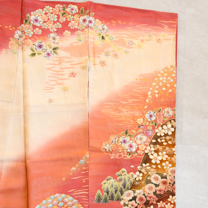 【レンタル】振袖 着物セット アンティーク正絹着物+正絹袋帯 成人式  晴れ着 記念撮影 往復送料無料 絵羽 日の出色の古典柄（1000617400）