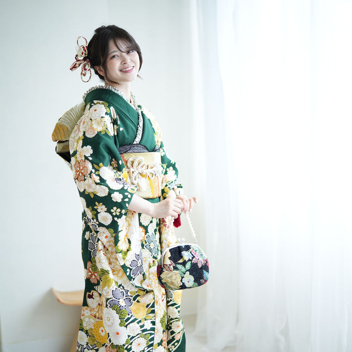 レンタル】振袖 着物セット 正絹着物+正絹袋帯 成人式 晴れ着 往復送料