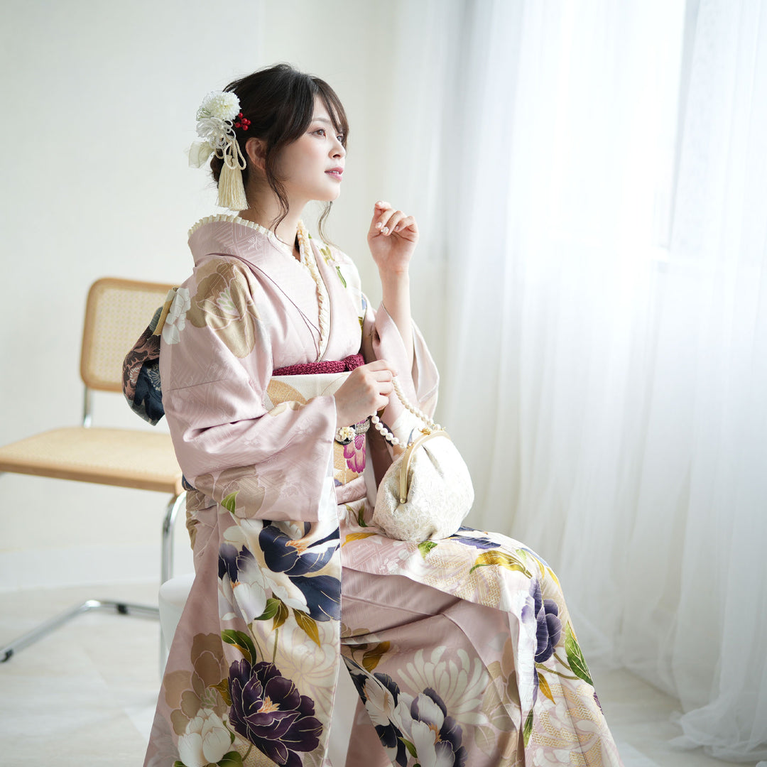 レンタル】振袖 着物セット 正絹着物+袋帯 成人式 晴れ着 往復