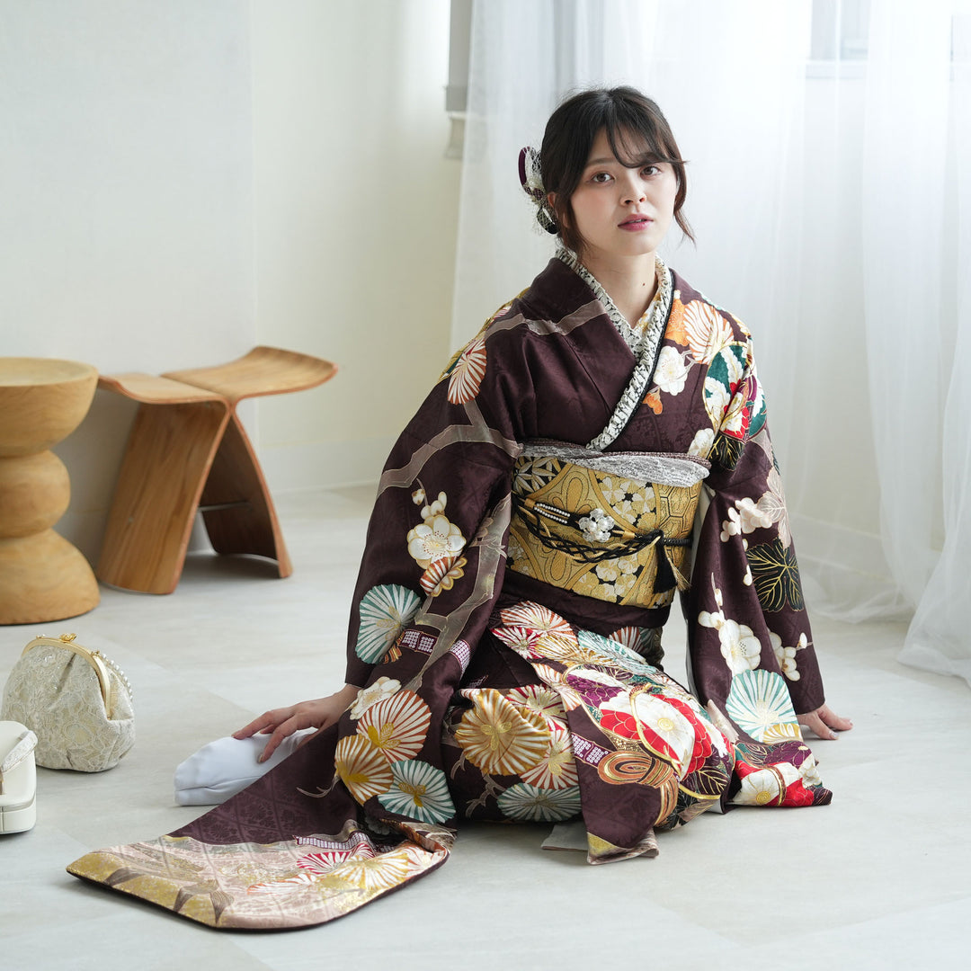 振袖袋帯セット Snow White＊振袖セット 総絞り ラベンダー 牡丹 成人式 振袖 袋帯