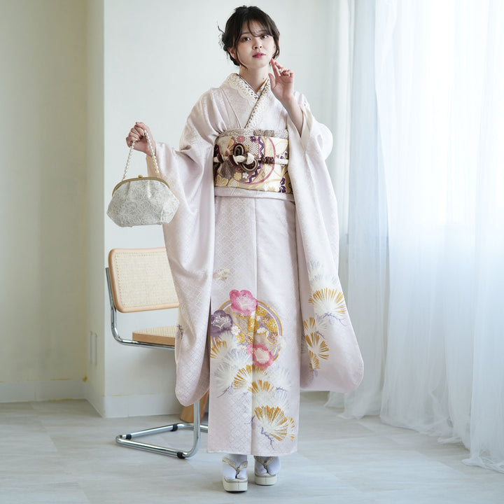 振袖☆成人☆5点セット☆振袖セット☆着物セット☆袋帯☆着物☆帯あげ☆帯締め レンタル】振袖 着物セット 正絹着物+袋帯 成人式 晴れ着 往復