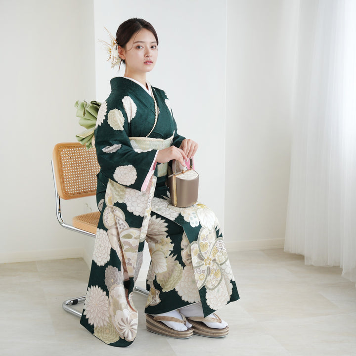 11月3日まで☆成人式用正絹袋帯★黒緑地 furisode-2013_07.jpg