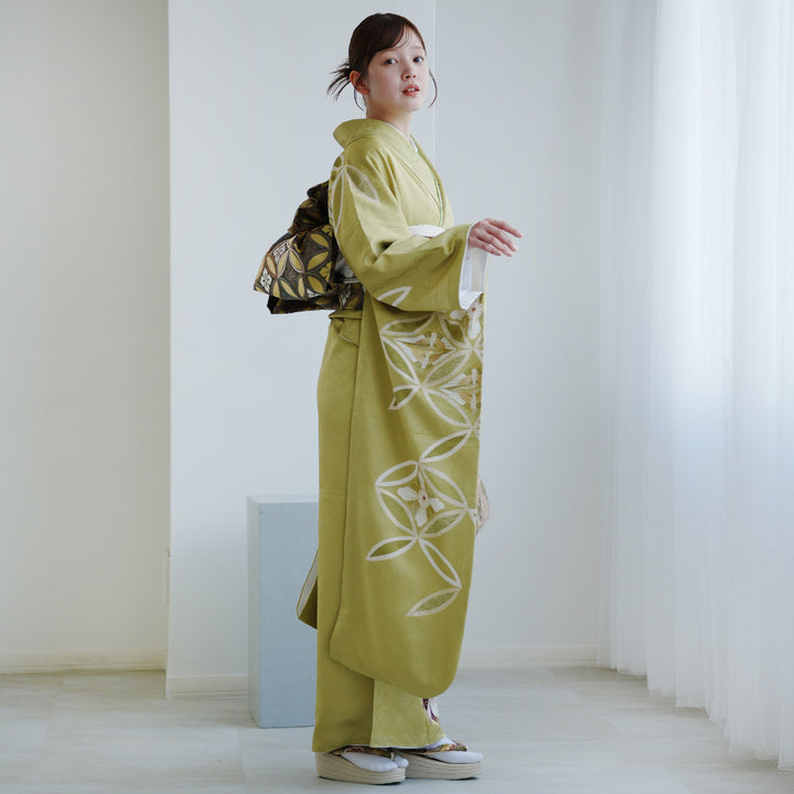 【ひめさま専用】正絹 振袖 • 袋帯 他一式 セット レンタル】振袖 正絹着物+袋帯 21点セット 絵羽 ピスタチオグリーンに