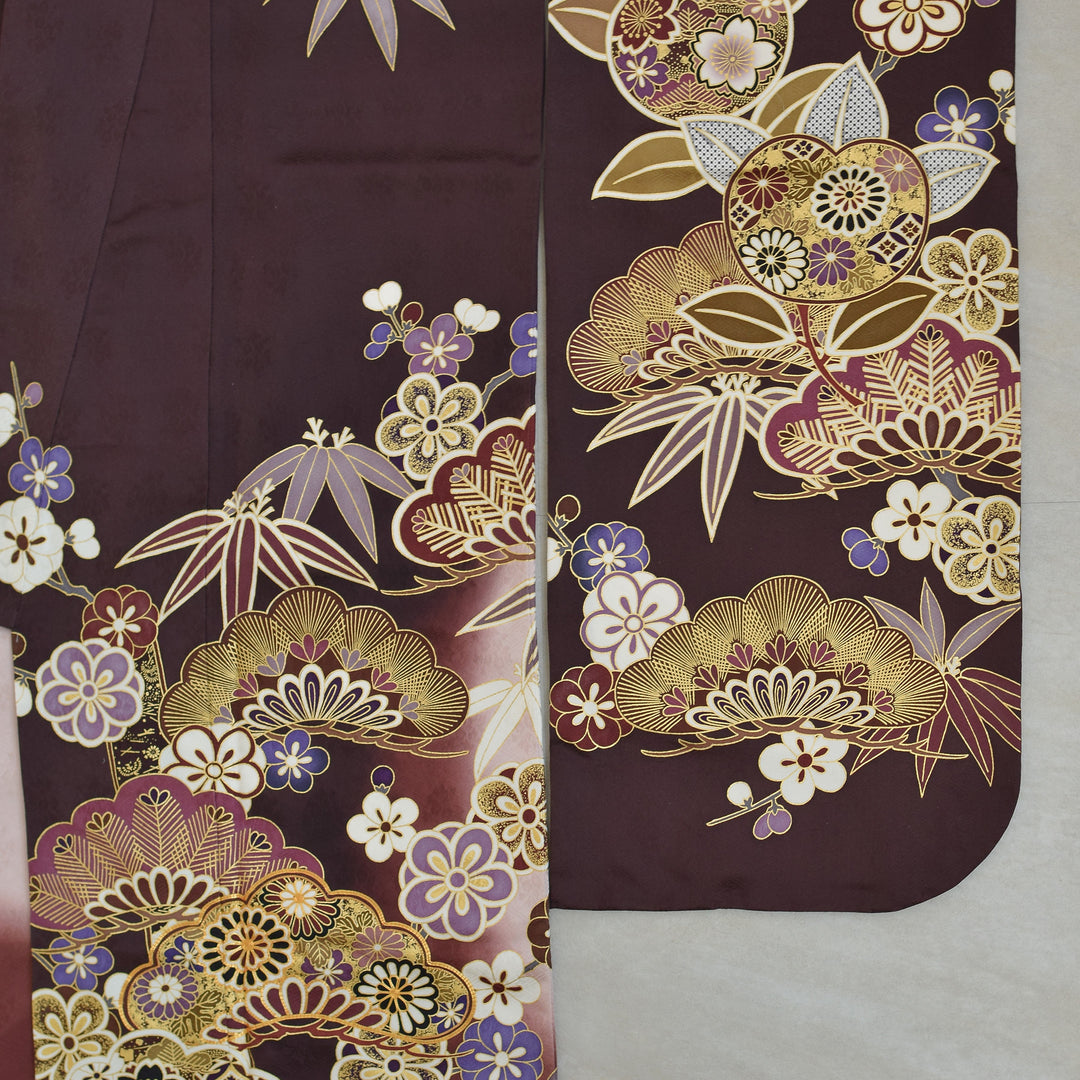 レンタル】振袖 正絹着物+袋帯 21点セット 絵羽 特選・渋紫に