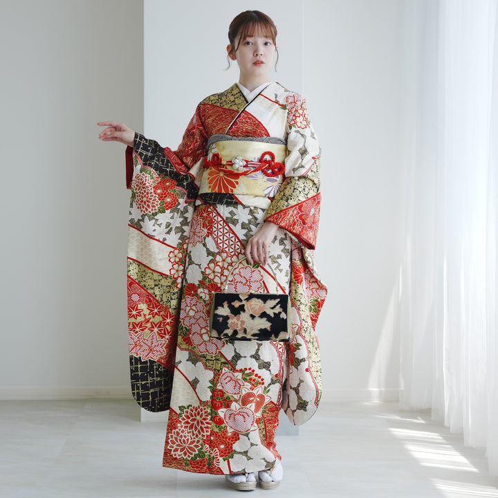 レンタル】振袖 正絹着物+袋帯 21点セット 絵羽 特選・古典花づくし