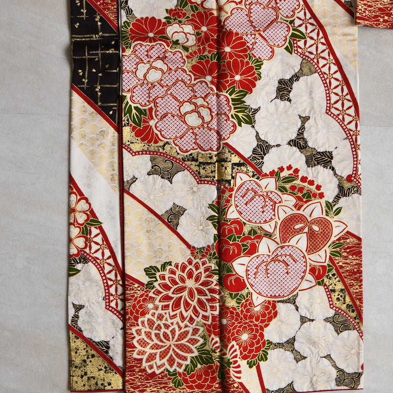 【レンタル】振袖 正絹着物+袋帯 21点セット 絵羽  特選・古典花づくし（1000626700）
