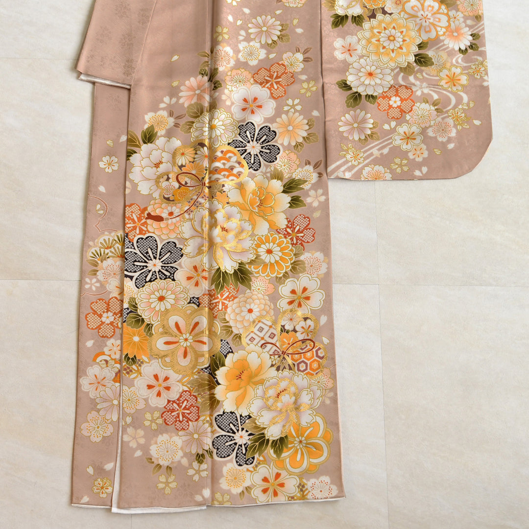 レンタル】振袖 正絹着物+袋帯 21点セット くすみピンクに古典花づくし