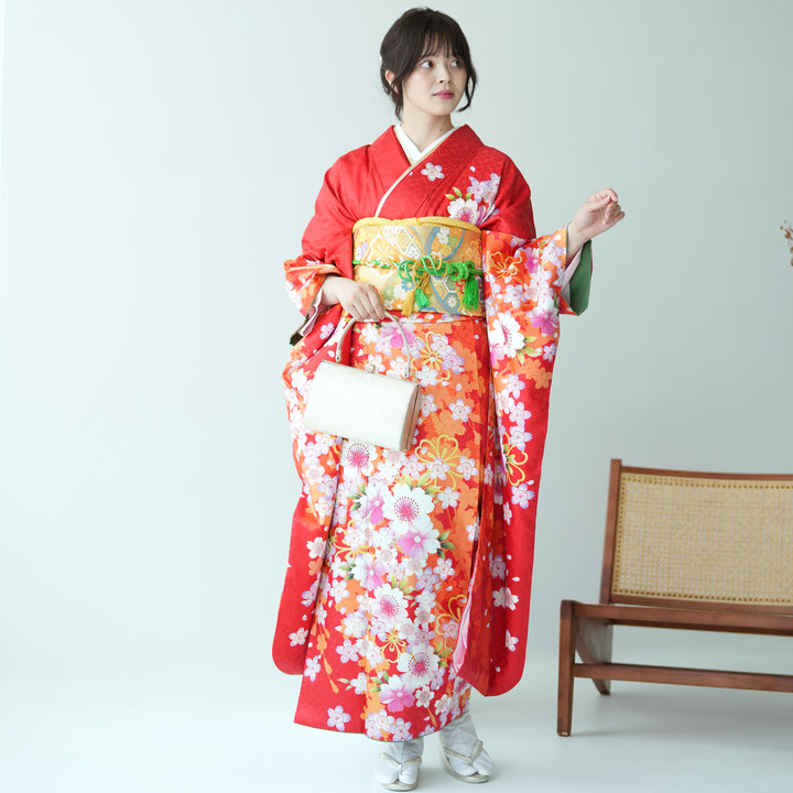 takeです❣️ 【着物と帯 時流】O25310◆仮仕立て 着物◆十三参り 楽天市場】【成人式 振袖 レンタル】RS837 正絹 グリーン 常盤の