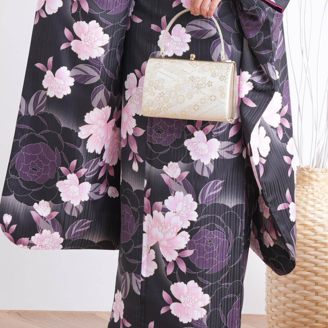 【utatane公式】USED/中古 振袖着物 単品 黒と紫の華やか薔薇づくし レンタル】振袖 着物セット 成人式 晴れ着 記念撮影 往復送料無料 黒地