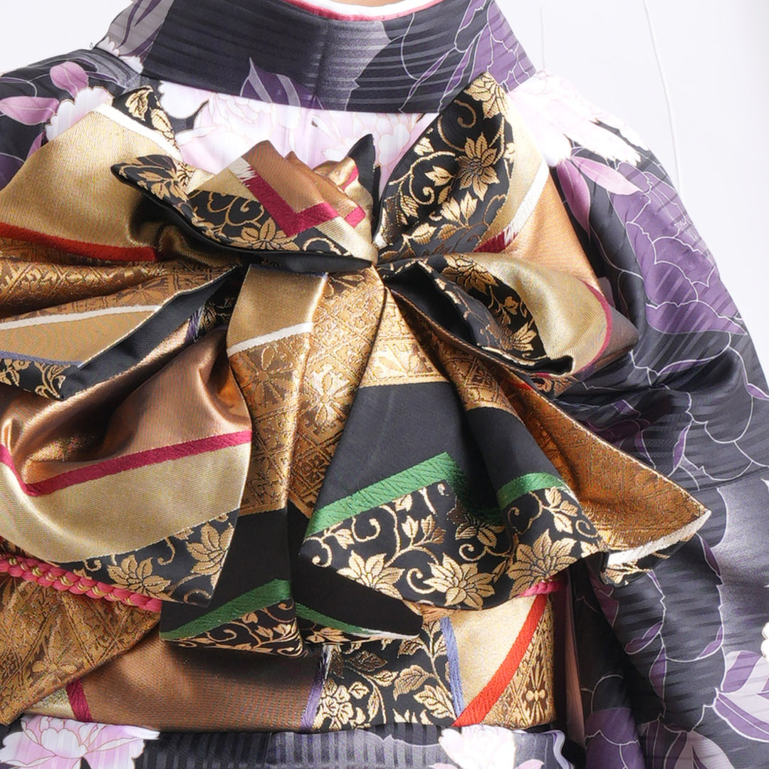 【utatane公式】USED/中古 振袖着物 単品 黒と紫の華やか薔薇づくし レンタル】振袖 着物セット 成人式 晴れ着 記念撮影 往復送料無料 黒地