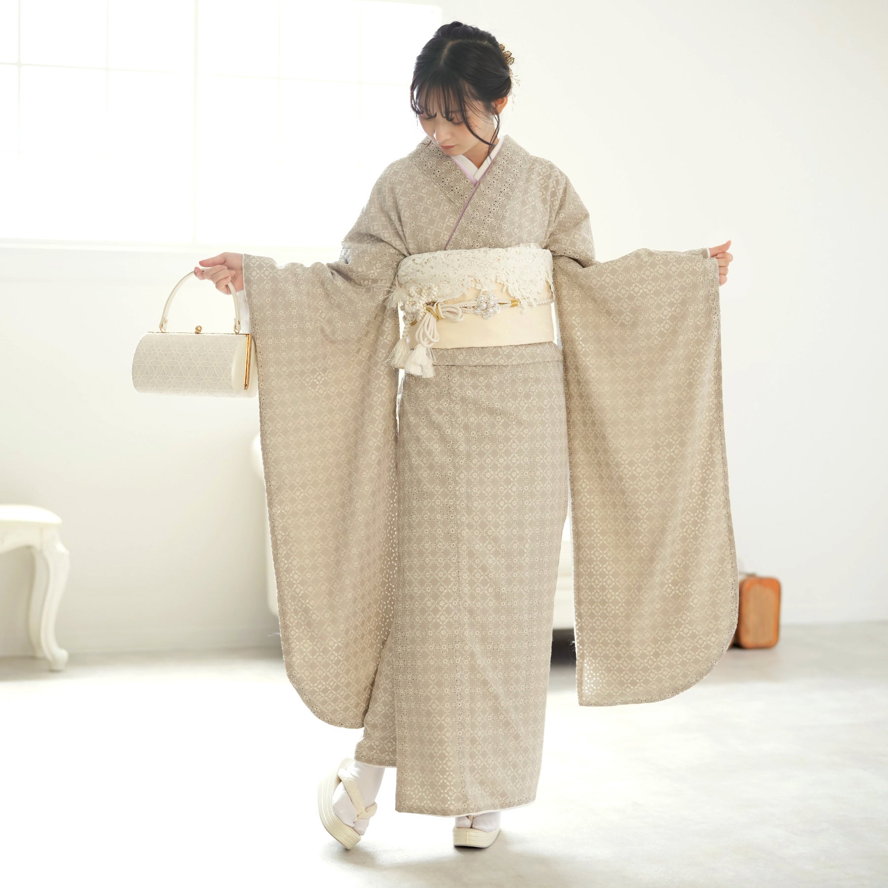 レンタル】振袖 utatane 日本製レース着物+西陣袋帯 着物セット 成人式 