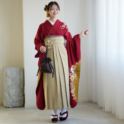 【レンタル】 袴 18点セット 振袖 袴91cm（身長153-158cm） ブーツ着用時165cmまで適応 正絹着物 卒業式 大学生 専門学生 フルセット レディース 往復送料無料 （1014600911）