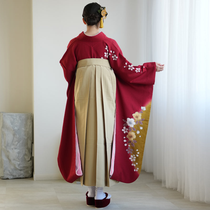 【レンタル】 袴 18点セット 振袖 袴91cm（身長153-158cm） ブーツ着用時165cmまで適応 正絹着物 卒業式 大学生 専門学生 フルセット レディース 往復送料無料 （1014600911）