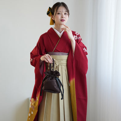 【レンタル】 袴 18点セット 振袖 袴91cm（身長153-158cm） ブーツ着用時165cmまで適応 正絹着物 卒業式 大学生 専門学生 フルセット レディース 往復送料無料 （1014600911）