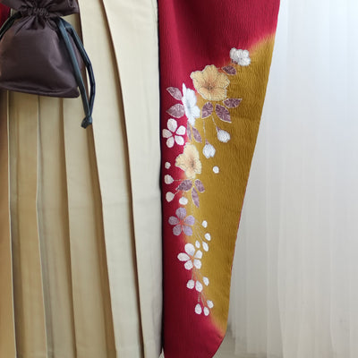 【レンタル】 袴 18点セット 振袖 袴91cm（身長153-158cm） ブーツ着用時165cmまで適応 正絹着物 卒業式 大学生 専門学生 フルセット レディース 往復送料無料 （1014600911）