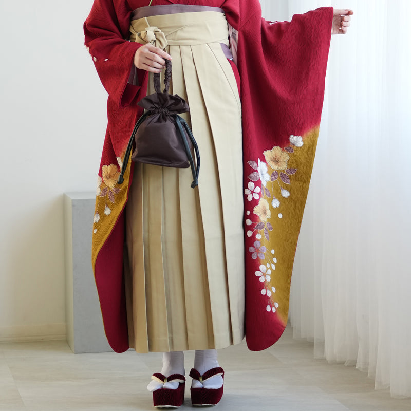 【レンタル】 袴 18点セット 振袖 袴91cm（身長153-158cm） ブーツ着用時165cmまで適応 正絹着物 卒業式 大学生 専門学生 フルセット レディース 往復送料無料 （1014600911）