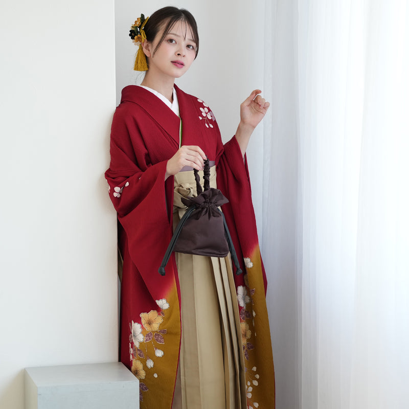 【レンタル】 袴 18点セット 振袖 袴91cm（身長153-158cm） ブーツ着用時165cmまで適応 正絹着物 卒業式 大学生 専門学生 フルセット レディース 往復送料無料 （1014600911）