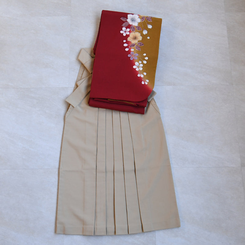 【レンタル】 袴 18点セット 振袖 袴91cm（身長153-158cm） ブーツ着用時165cmまで適応 正絹着物 卒業式 大学生 専門学生 フルセット レディース 往復送料無料 （1014600911）