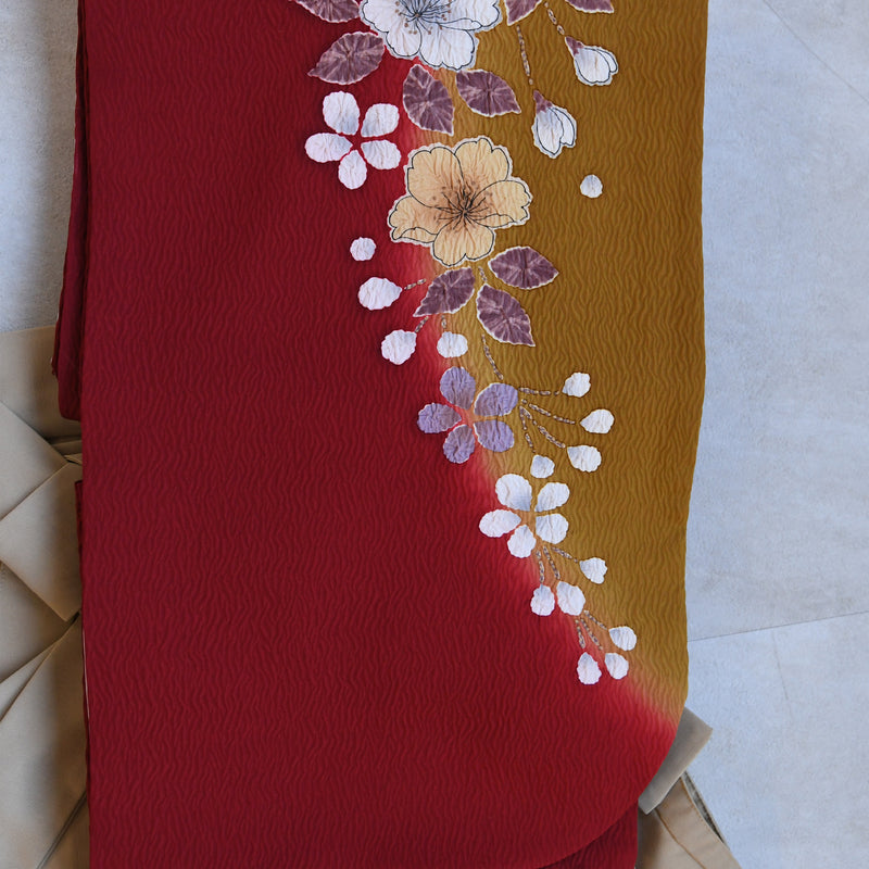 【レンタル】 袴 18点セット 振袖 袴91cm（身長153-158cm） ブーツ着用時165cmまで適応 正絹着物 卒業式 大学生 専門学生 フルセット レディース 往復送料無料 （1014600911）