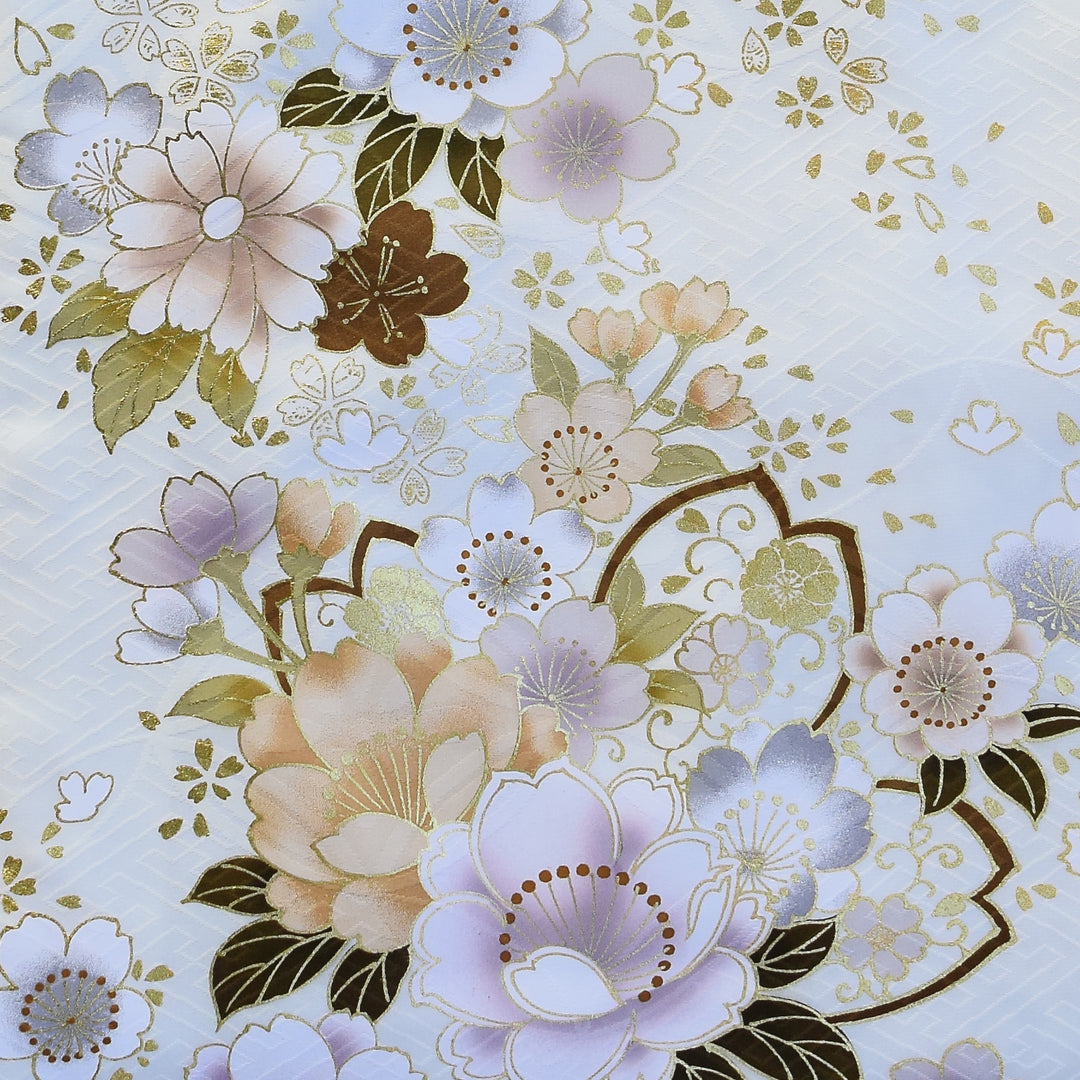 レンタル】 袴 18点セット レトロホワイトに咲く浪漫桜 正絹振袖