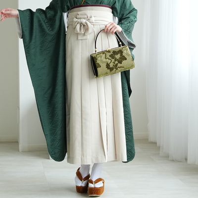 【レンタル】 袴 18点セット 暗緑の鶴菱紋 正絹振袖着物 袴91cm（身長153-158cm） ブーツ着用時165cmまで適応  卒業式 大学生にも（1014651211）