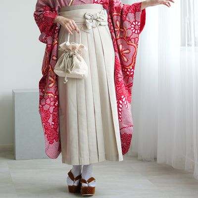【レンタル】 袴 18点セット 赤地に絞り風の花文様 正絹振袖着物 袴91cm（身長153-158cm） ブーツ着用時165cmまで適応  卒業式 大学生にも（1014651411）