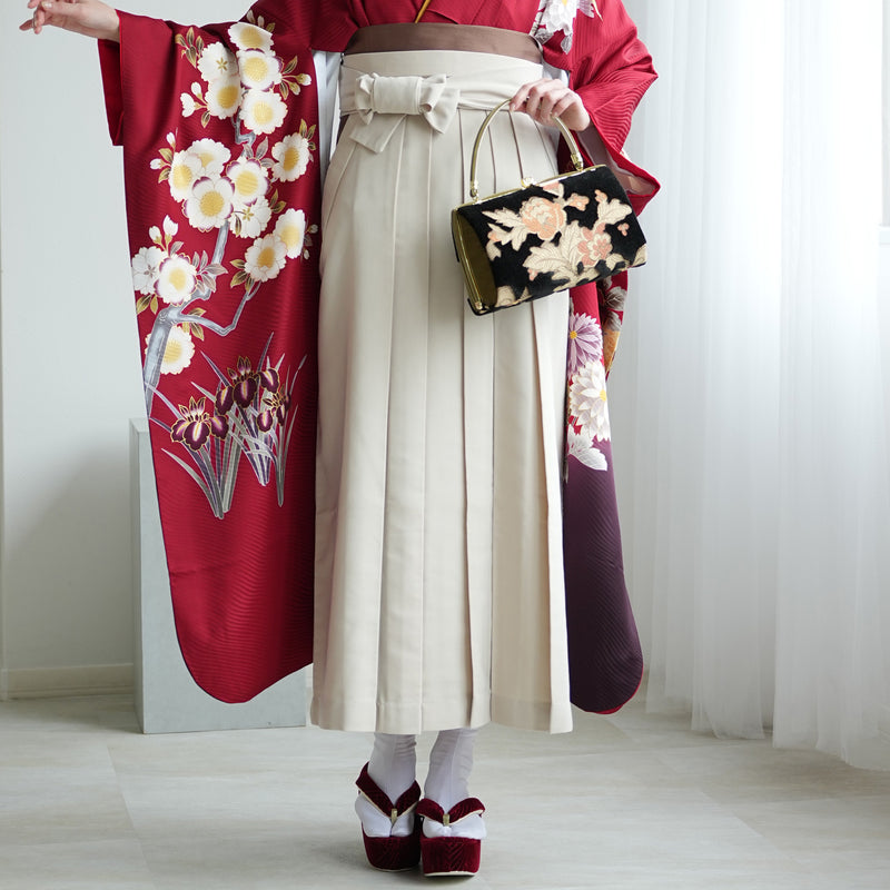 【レンタル】 袴 18点セット 赤と紫のぼかしに八重桜 正絹振袖着物 袴91cm（身長153-158cm） ブーツ着用時165cmまで適応  卒業式 大学生にも（1014651611）