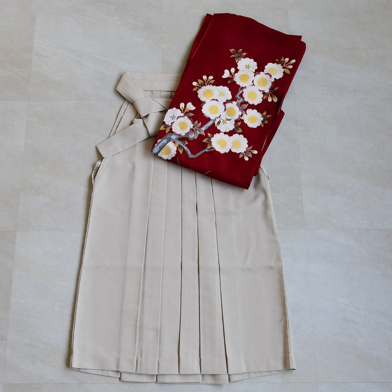 【レンタル】 袴 18点セット 赤と紫のぼかしに八重桜 正絹振袖着物 袴91cm（身長153-158cm） ブーツ着用時165cmまで適応  卒業式 大学生にも（1014651611）