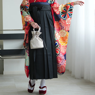 【レンタル】 袴 18点セット 赤の菊づくし 正絹振袖着物 袴91cm（身長153-158cm） ブーツ着用時165cmまで適応  卒業式 大学生にも（1014652411）