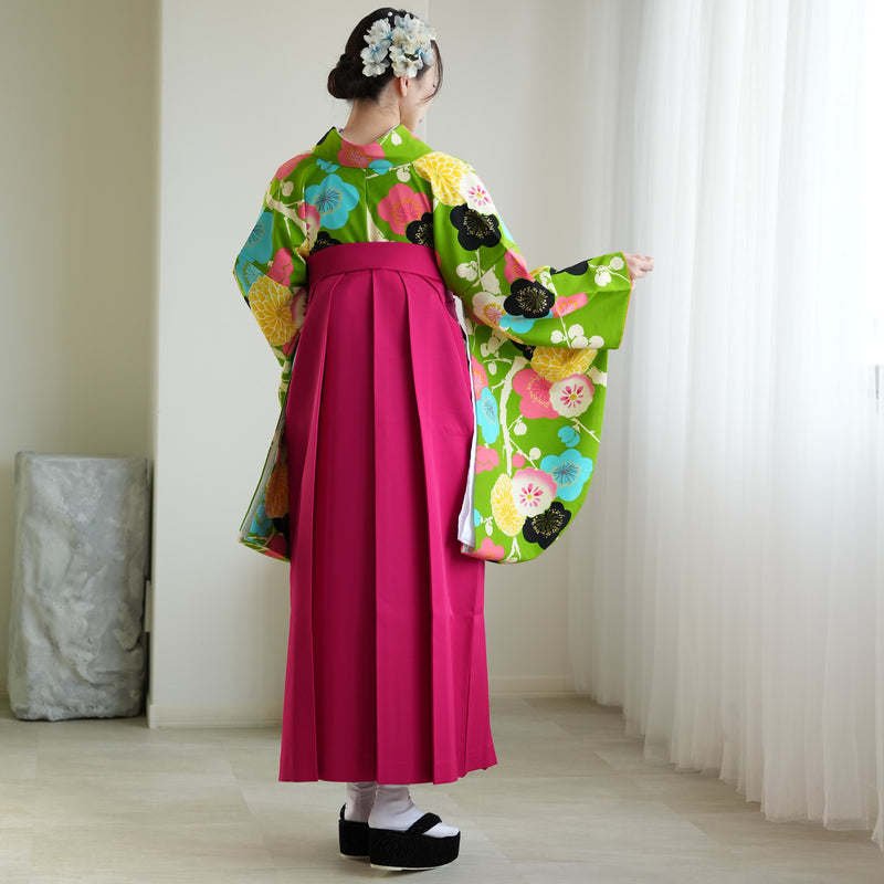 【レンタル】紅一点 2尺袖 袴 17点セット 91-99cm 日本製 レトロモダン系 菊 黄緑系（1020600101）