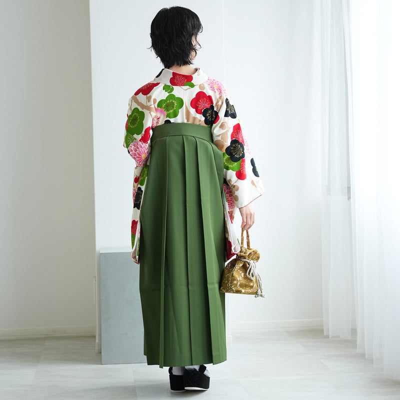 【レンタル】紅一点 2尺袖 袴 17点セット 91-99cm 日本製 レトロモダン系 菊 白系（1020600301）