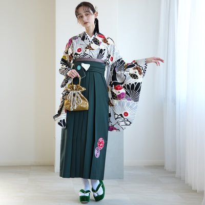 【レンタル】 袴 17点セット JAPANSTYLE×中村里砂 袴91-99cm（身長153-170cm） 二尺袖着物 フルセット レディース 大学生 卒業式 重ね衿縫い付済 （1020600901）