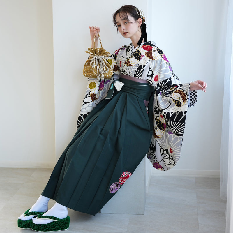 【レンタル】 袴 17点セット JAPANSTYLE×中村里砂 袴91-99cm（身長153-170cm） 二尺袖着物 フルセット レディース 大学生 卒業式 重ね衿縫い付済 （1020600901）