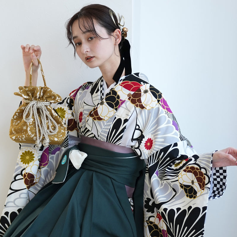 【レンタル】 袴 17点セット JAPANSTYLE×中村里砂 袴91-99cm（身長153-170cm） 二尺袖着物 フルセット レディース 大学生 卒業式 重ね衿縫い付済 （1020600901）