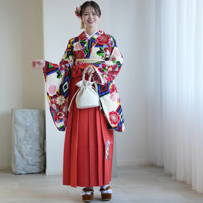 【レンタル】 袴 17点セット JAPANSTYLE×中村里砂 袴91-99cm（身長153-170cm） 二尺袖着物 フルセット レディース 大学生 卒業式 重ね衿縫い付済 （1020610801）