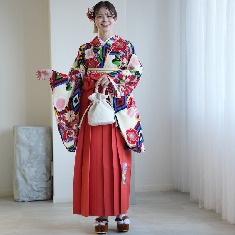 【レンタル】 袴 17点セット JAPANSTYLE×中村里砂 袴91-99cm（身長153-170cm） 二尺袖着物 フルセット レディース 大学生 卒業式 重ね衿縫い付済 （1020610801）