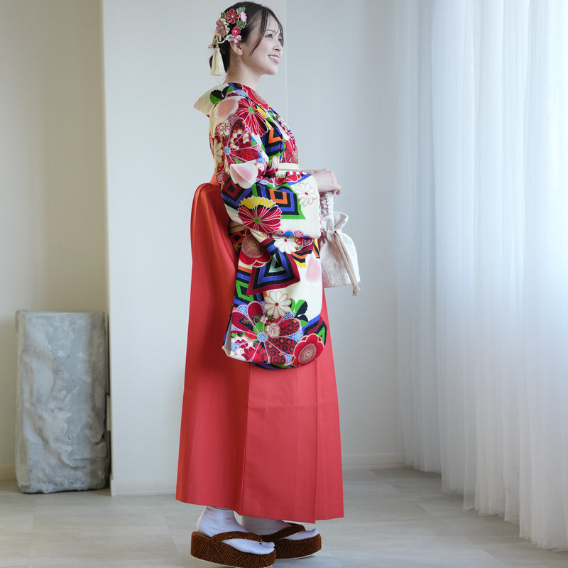 【レンタル】 袴 17点セット JAPANSTYLE×中村里砂 袴91-99cm（身長153-170cm） 二尺袖着物 フルセット レディース 大学生 卒業式 重ね衿縫い付済 （1020610801）