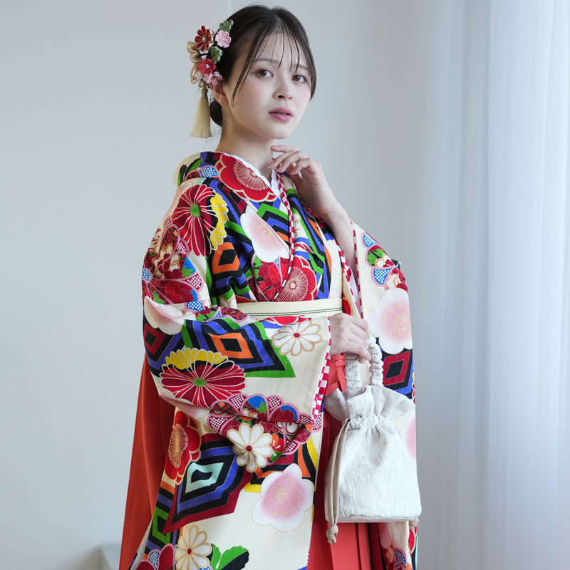 【レンタル】 袴 17点セット JAPANSTYLE×中村里砂 袴91-99cm（身長153-170cm） 二尺袖着物 フルセット レディース 大学生 卒業式 重ね衿縫い付済 （1020610801）