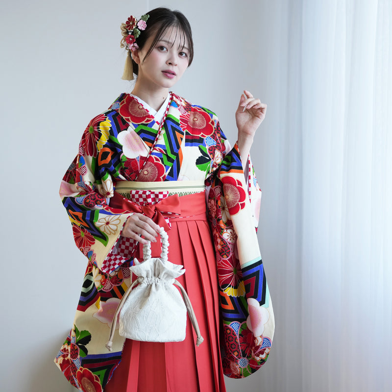 【レンタル】 袴 17点セット JAPANSTYLE×中村里砂 袴91-99cm（身長153-170cm） 二尺袖着物 フルセット レディース 大学生 卒業式 重ね衿縫い付済 （1020610801）