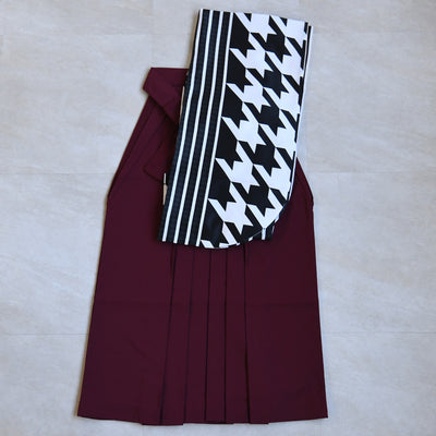 【レンタル】 袴 17点セット ニコアンティーク 二尺袖着物  ブラック千鳥ストライプ 袴91cm（身長153-158cm） 重ね衿縫い付済  卒業式 大学生 専門学生 （1020625401）