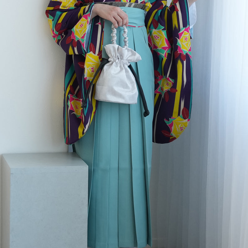 【レンタル】2尺袖 袴 17点セット 91cm 国内染色 レトロモダン系 ばら 紫系（1020634411）