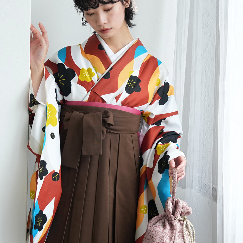 【レンタル】 袴 17点セット ニコアンティーク オレンジ系 二尺袖着物   袴91cm（身長153-158cm） 重ね衿縫い付済  卒業式 大学生 専門学生 （1020636002）