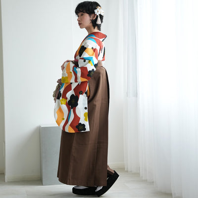 【レンタル】 袴 17点セット ニコアンティーク オレンジ系 二尺袖着物   袴91cm（身長153-158cm） 重ね衿縫い付済  卒業式 大学生 専門学生 （1020636002）