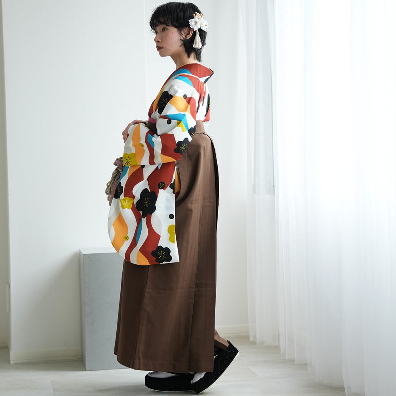 【レンタル】 袴 17点セット ニコアンティーク オレンジ系 二尺袖着物   袴91cm（身長153-158cm） 重ね衿縫い付済  卒業式 大学生 専門学生 （1020636002）